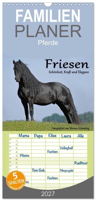 Familienplaner 2027 - Friesen - Schönheit, Kraft und Eleganz mit 5 Spalten (Wandkalender, 21 x 45 cm) CALVENDO - Werner Schmäing