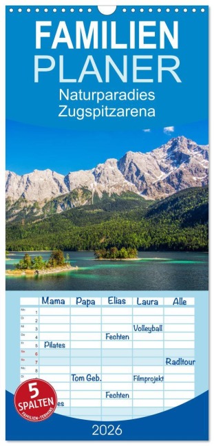 Familienplaner 2026 - Naturparadies Zugspitzarena mit 5 Spalten (Wandkalender, 21 x 45 cm) CALVENDO - Sascha Ferrari