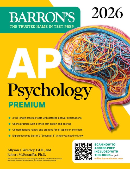 AP Psychology Premium, 2026: Prep Book with 3 Practice Tests + Comprehensive Review + Online Practice - Barron's Educational Series, Allyson J. Weseley, Robert McEntarffer