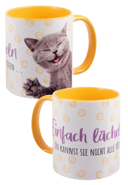 mug - Katze -lächeln -inner yellow - 