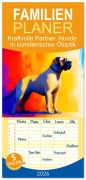 Cover-Bild zum Titel 'Familienplaner 2026 - Kraftvolle Partner. Hunde in künstlerischer Öloptik mit 5 Spalten (Wandkalender, 21 x 45 cm) CALVENDO' von 'Rose Hurley'