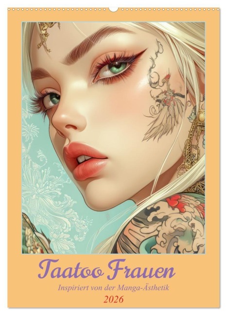 Taatoo Frauen - Inspiriert von der Manga-Ästhetik (Wandkalender 2026 DIN A2 hoch), CALVENDO Monatskalender - Liselotte Brunner-Klaus