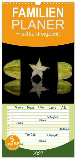 Familienplaner 2027 - Früchte dreigeteilt mit 5 Spalten (Wandkalender, 21 x 45 cm) CALVENDO - Beate Goerz