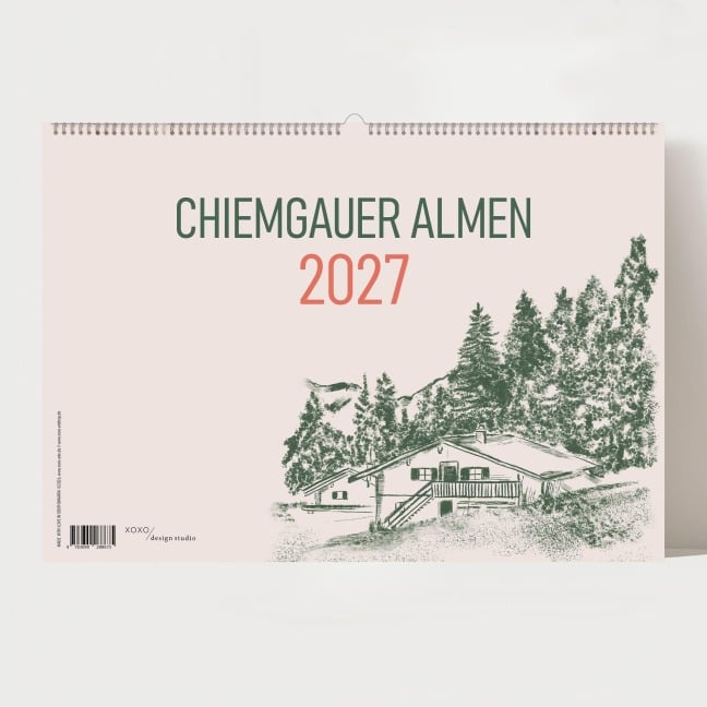Alm Kalender 2027 - Chiemgauer Alpen | Handgezeichneter Wandkalender mit 12 Almen | Illustrativer Monatskalender, A4 quer - Xoxo Arte