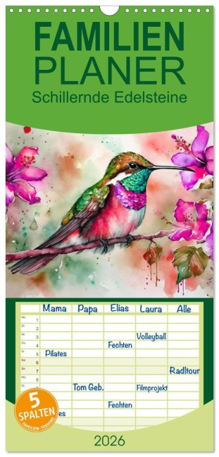 Familienplaner 2026 - Schillernde Edelsteine mit 5 Spalten (Wandkalender, 21 x 45 cm) CALVENDO - Claudia Kleemann