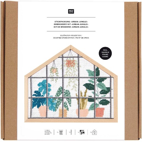 Stickpackung Gezählter Kreuzstich, Urban Jungle, klein, inkl. Dekostickrahmen Haus Querformat S - 