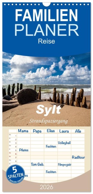 Familienplaner 2026 - Sylt - Strandspaziergang mit 5 Spalten (Wandkalender, 21 x 45 cm) CALVENDO - H. Dreegmeyer