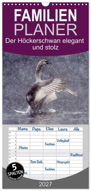 Familienplaner 2027 - Der Höckerschwan elegant und stolz mit 5 Spalten (Wandkalender, 21 x 45 cm) CALVENDO - Wilfried Martin (GDT)
