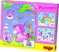 Puzzles Einhorn Glitzerglück. 3 Motive 12, 15, 18 Teile - 