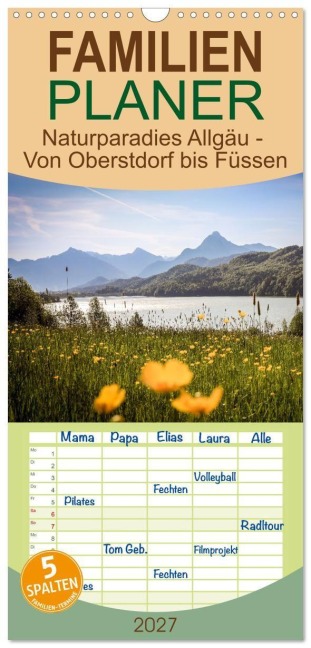 Familienplaner 2027 - Naturparadies Allgäu - Von Oberstdorf bis Füssen mit 5 Spalten (Wandkalender, 21 x 45 cm) CALVENDO - Florian Krauss