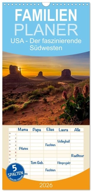 Familienplaner 2026 - USA Der faszinierende Südwesten mit 5 Spalten (Wandkalender, 21 x 45 cm) CALVENDO - Karl Genser