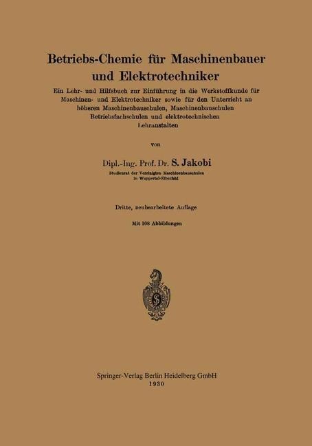 Betriebs-Chemie für Maschinenbauer und Elektrotechniker - Siegfried Jakobi