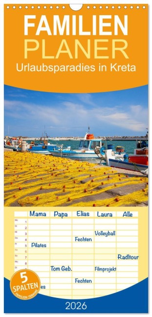 Familienplaner 2026 - Urlaubsparadies in Kreta mit 5 Spalten (Wandkalender, 21 x 45 cm) CALVENDO - Christa Kramer