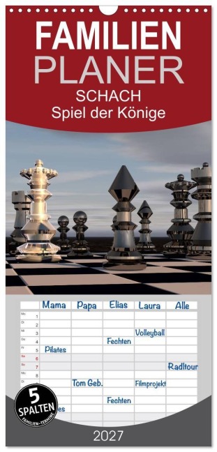 Familienplaner 2027 - SCHACH - Spiel der Könige mit 5 Spalten (Wandkalender, 21 x 45 cm) CALVENDO - Renate Bleicher