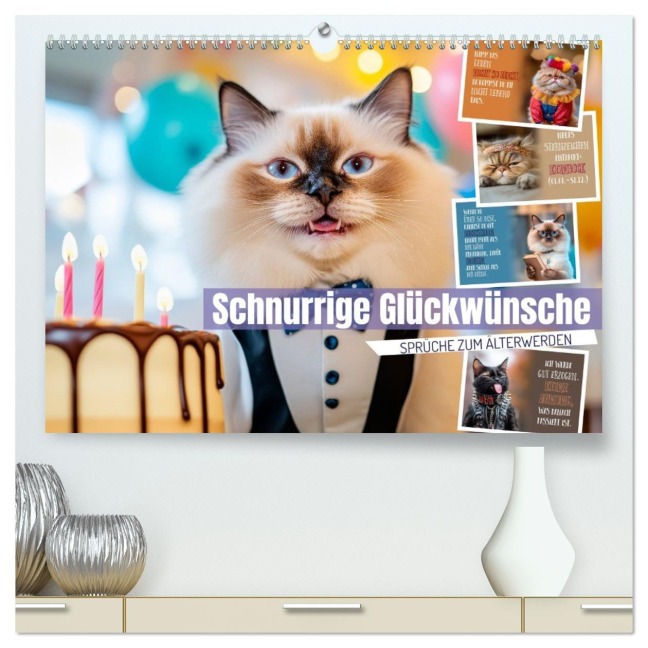Schnurrige Glückwünsche - Sprüche zum Älterwerden (hochwertiger Premium Wandkalender 2026 DIN A2 quer), Kunstdruck in Hochglanz - Melanie Viola