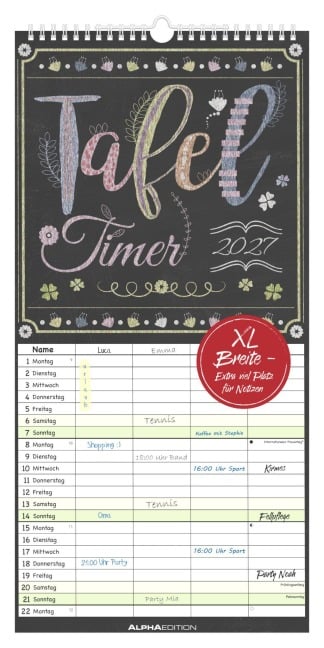 Tafel Timer - 4 Spalten 2027 - 