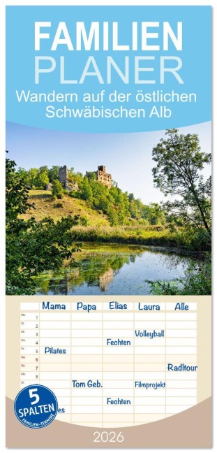 Familienplaner 2026 - Wandern auf der östlichen Schwäbischen Alb mit 5 Spalten (Wandkalender, 21 x 45 cm) CALVENDO - Monika Scheurer