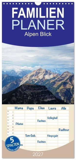 Familienplaner 2027 - Alpen Blick mit 5 Spalten (Wandkalender, 21 x 45 cm) CALVENDO - Miriam Schwarzfischer
