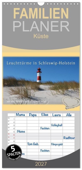 Familienplaner 2027 - Leuchttürme Schleswig-Holsteins mit 5 Spalten (Wandkalender, 21 x 45 cm) CALVENDO - Jessica Brandt