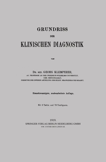 Grundriss der klinischen Diagnostik - Georg Klemperer