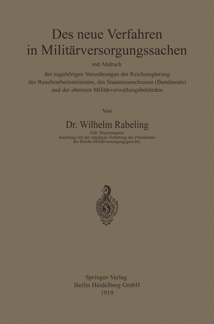 Das neue Verfahren in Militärversorgungssachen - Wilhelm Rabeling