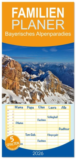 Familienplaner 2026 - Bayerisches Alpenparadies mit 5 Spalten (Wandkalender, 21 x 45 cm) CALVENDO - Dieter Wilczek