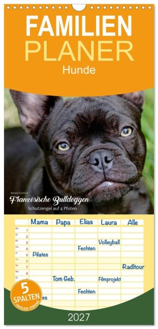Familienplaner 2027 - Französische Bulldoggen - Schutzengel auf 4 Pfoten mit 5 Spalten (Wandkalender, 21 x 45 cm) CALVENDO - Kerstin Grüttner