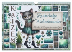 Cover-Bild zum Titel 'Katzen. Zauberhafte Weltenbummler. Mit Herz und Neugier durch das Jahr. (Wandkalender 2026 DIN A4 quer), CALVENDO Monatskalender' von 'Irene Saar'