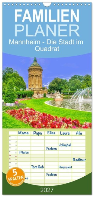Familienplaner 2027 - Mannheim - Die Stadt im Quadrat mit 5 Spalten (Wandkalender, 21 x 45 cm) CALVENDO - Thomas Bartruff