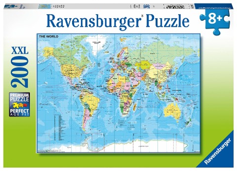 Ravensburger Kinderpuzzle - 12890 Die Welt - Puzzle-Weltkarte für Kinder ab 8 Jahren, mit 200 Teilen im XXL-Format - 