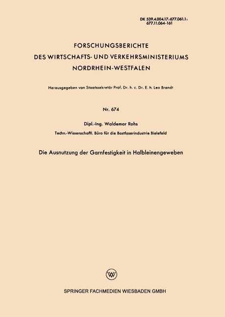 Die Ausnutzung der Garnfestigkeit in Halbleinengeweben - Waldemar Rohs