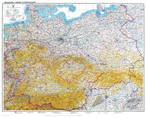 Historische Karte: DEUTSCHLAND 1938 - Übersichtskarte mit der Bodenorganisation der Deutschen Luftwaffe (plano) - 