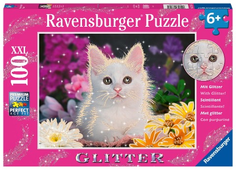 Ravensburger Kinderpuzzle - 13358 Glitzerkatze - 100 Teile Glitzerpuzzle für Kinder ab 6 Jahren, mit Glitter - 