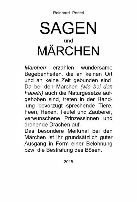 SAGEN UND (Kunst-) MÄRCHEN - Reinhard Pantel