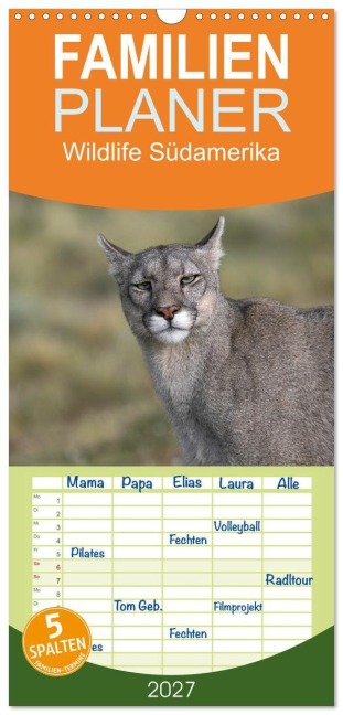 Familienplaner 2027 - Wildlife Südamerika mit 5 Spalten (Wandkalender, 21 x 45 cm) CALVENDO - Heike Kuratli