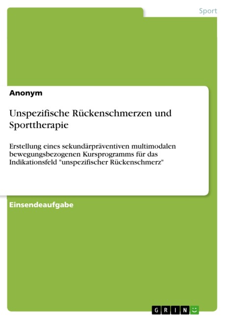 Unspezifische Rückenschmerzen und Sporttherapie - 