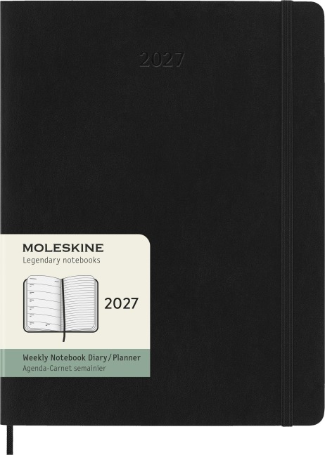 Moleskine 12 Monate Wochen Notizkalender 2027, XL, 1 Wo = 1 Seite, rechts linierte Seite, Weicher Einband, Schwarz - 