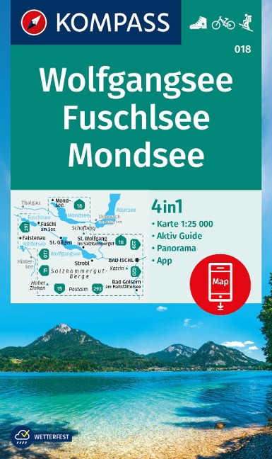 KOMPASS Wanderkarte 018 Wolfgangsee, Fuschlsee, Mondsee 1:25.000 - 