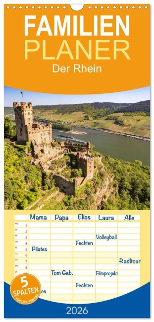 Familienplaner 2026 - Der Rhein mit 5 Spalten (Wandkalender, 21 x 45 cm) CALVENDO - Peter Schickert