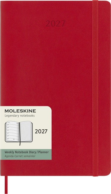 Moleskine 12 Monate Wochen Notizkalender 2027, Large/A5, 1 Wo = 1 Seite, rechts linierte Seite, Weicher Einband, Scharlachrot - 