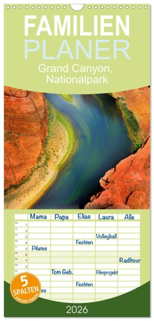 Familienplaner 2026 - Grand Canyon, Nationalpark mit 5 Spalten (Wandkalender, 21 x 45 cm) CALVENDO - Helena Bilkova