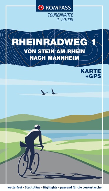 KOMPASS Fahrrad-Tourenkarte Rheinradweg 1 1:50.000 - 