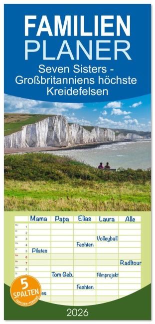 Familienplaner 2026 - Seven Sisters - Großbritanniens höchste Kreidefelsen mit 5 Spalten (Wandkalender, 21 x 45 cm) CALVENDO - Giuseppe Di Domenico