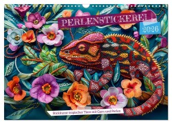 Cover-Bild zum Titel 'Perlenstickerei - Stickkunst tropischer Tiere mit Garn und Perlen (Wandkalender 2026 DIN A3 quer), CALVENDO Monatskalender' von 'Anja Frost'