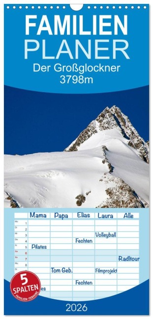 Familienplaner 2026 - Der Großglockner 3798m mit 5 Spalten (Wandkalender, 21 x 45 cm) CALVENDO - Christa Kramer