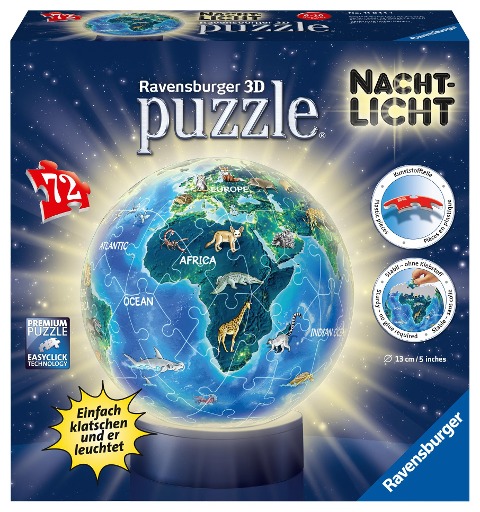 Erde im Nachtdesign, Nachtlicht 3D Puzzle-Ball 72 Teile - 
