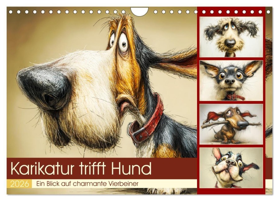Karikatur trifft Hund. Ein Blick auf charmante Vierbeiner (Wandkalender 2026 DIN A4 quer), CALVENDO Monatskalender - Rose Hurley