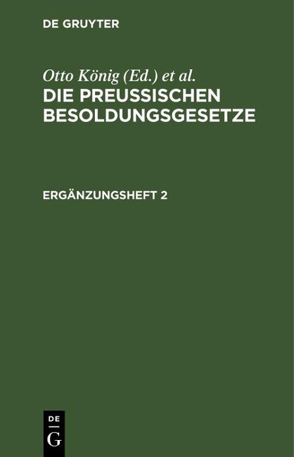 Die Preußischen Besoldungsgesetze. Ergänzungsheft 2 - 
