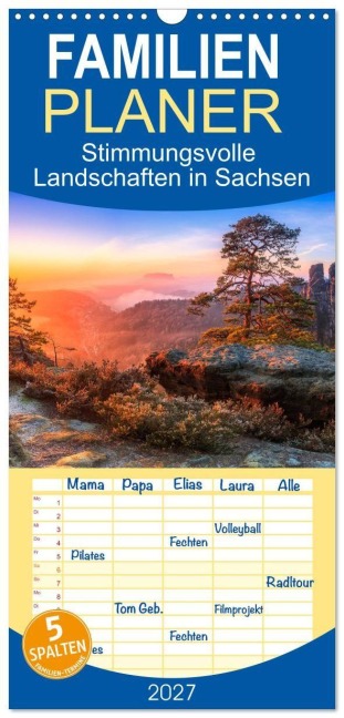 Familienplaner 2027 - Stimmungsvolle Landschaften in Sachsen mit 5 Spalten (Wandkalender, 21 x 45 cm) CALVENDO - Daniela Beyer (Moqui)