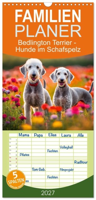 Familienplaner 2027 - Bedlington Terrier - Hunde im Schafspelz mit 5 Spalten (Wandkalender, 21 x 45 cm) CALVENDO - Claudia Kleemann